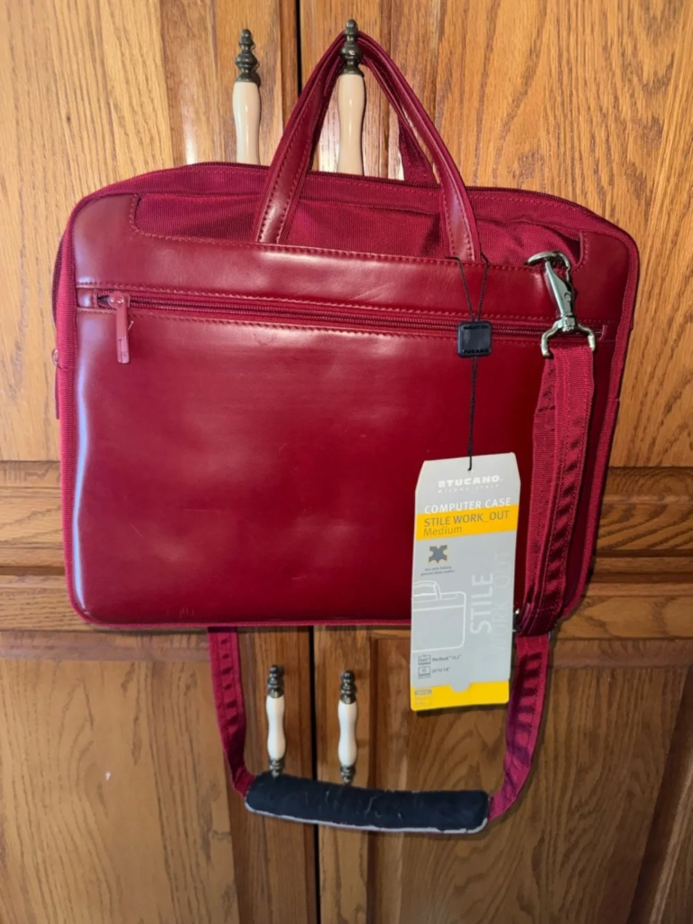 Red Leather Laptop Briefcase - Computer Case